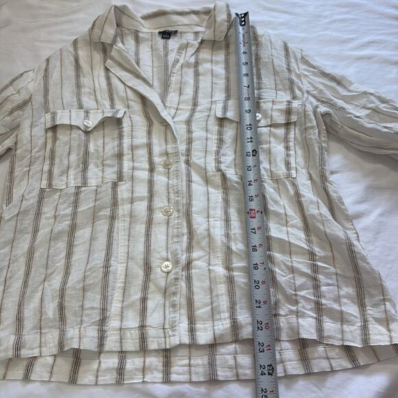 J.Crew Womens 2 Camp Collar Shirt Stripe Featherweight Linen Blend Gold Blouse - Picture 11 of 12